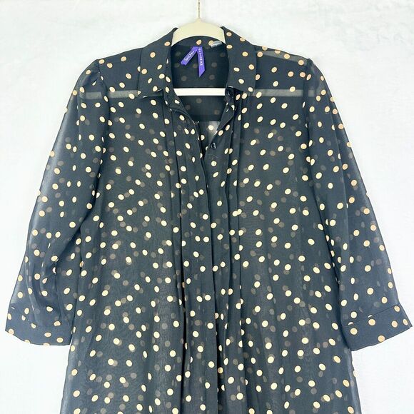 Seraphine Sheer Polka Dot Midi Shirt Dress Size 2 Maternity Black Chiffon - Picture 3 of 6